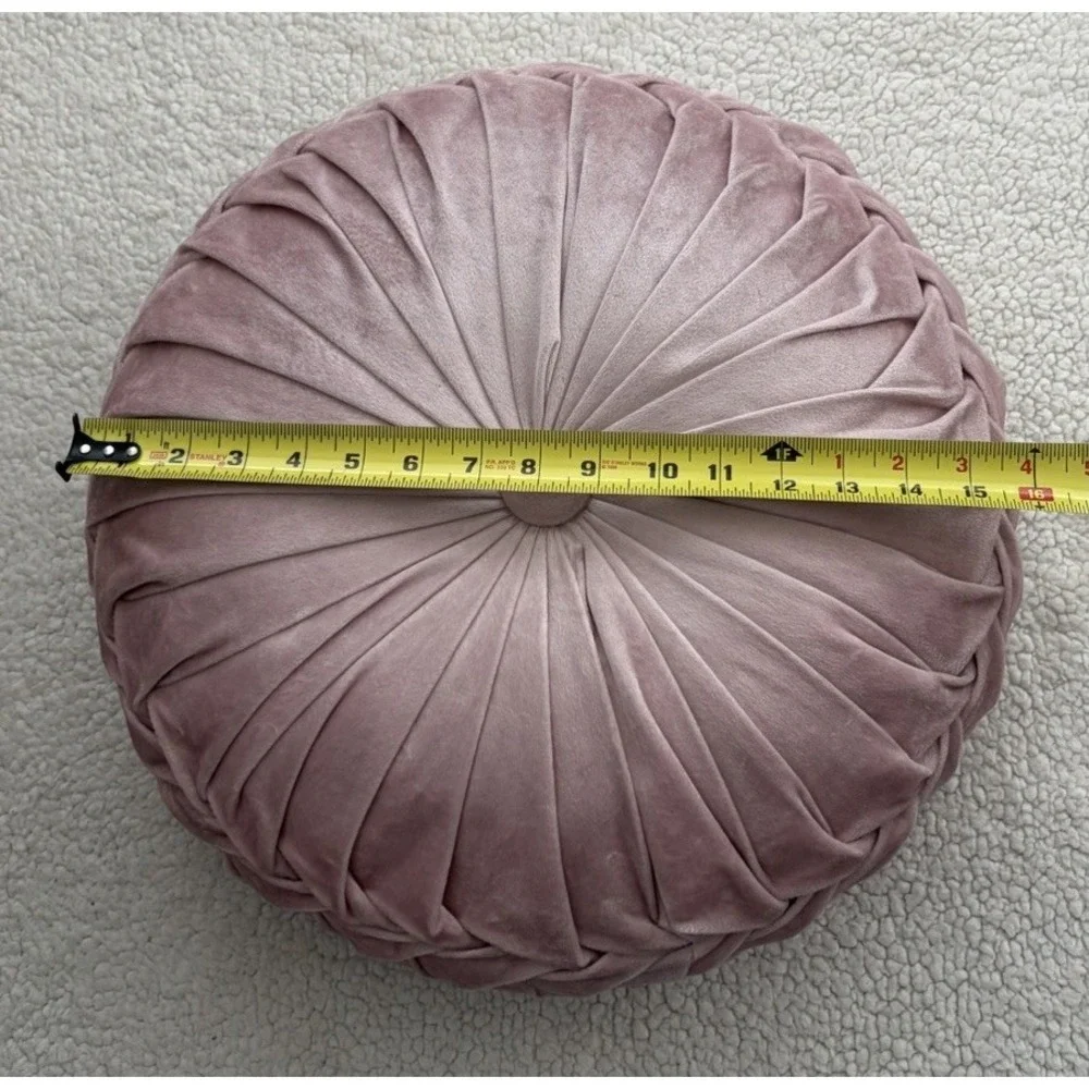 Round Velvet Throw Pillow Pumpkin Light Pink Blush Tufted Pleated Cushion Decor